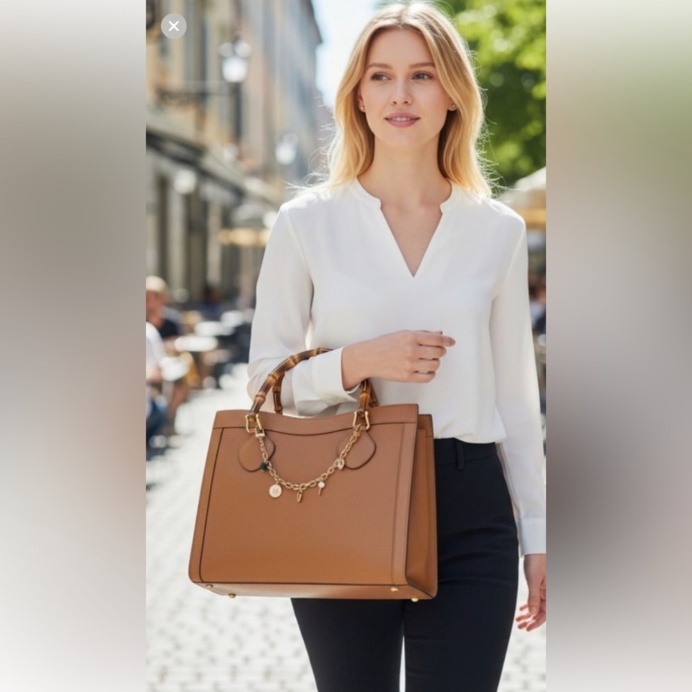 Gucci Authentic VINTAGE Tan Leather Tote with Bamboo Handles in GUC read desc